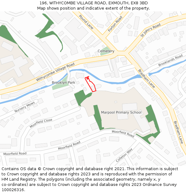 196, WITHYCOMBE VILLAGE ROAD, EXMOUTH, EX8 3BD: Location map and indicative extent of plot