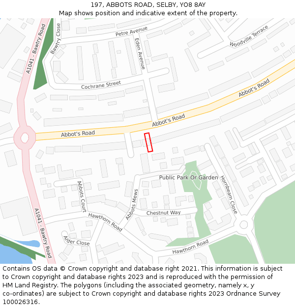 197, ABBOTS ROAD, SELBY, YO8 8AY: Location map and indicative extent of plot