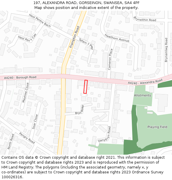 197, ALEXANDRA ROAD, GORSEINON, SWANSEA, SA4 4PF: Location map and indicative extent of plot