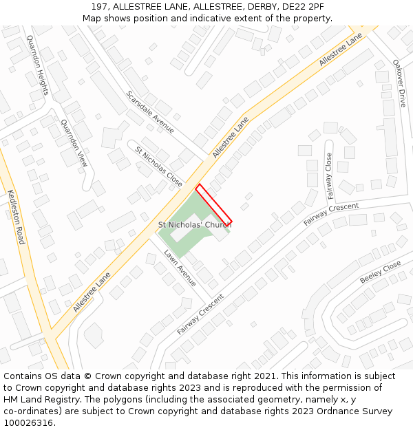 197, ALLESTREE LANE, ALLESTREE, DERBY, DE22 2PF: Location map and indicative extent of plot