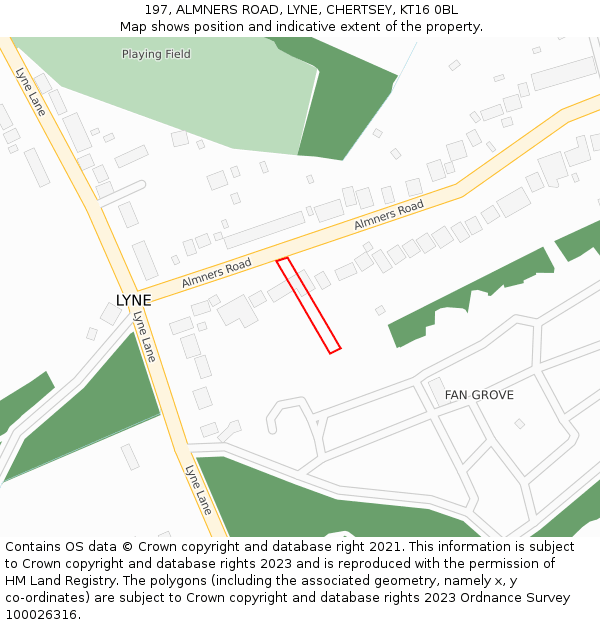 197, ALMNERS ROAD, LYNE, CHERTSEY, KT16 0BL: Location map and indicative extent of plot