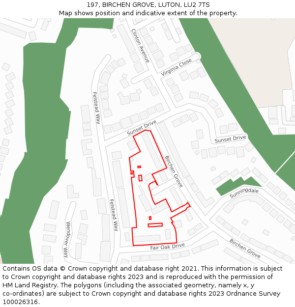 197, BIRCHEN GROVE, LUTON, LU2 7TS: Location map and indicative extent of plot