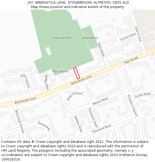 197, BIRKINSTYLE LANE, STONEBROOM, ALFRETON, DE55 6LD: Location map and indicative extent of plot