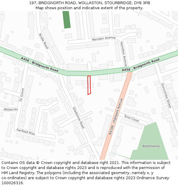 197, BRIDGNORTH ROAD, WOLLASTON, STOURBRIDGE, DY8 3PB: Location map and indicative extent of plot