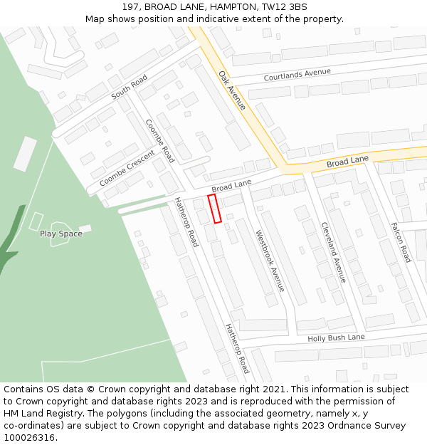 197, BROAD LANE, HAMPTON, TW12 3BS: Location map and indicative extent of plot