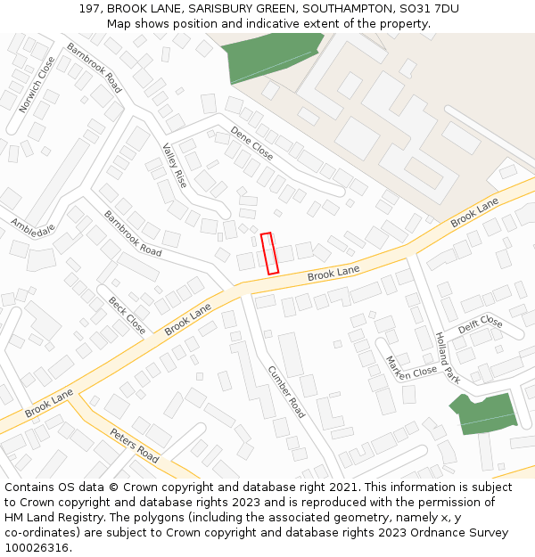 197, BROOK LANE, SARISBURY GREEN, SOUTHAMPTON, SO31 7DU: Location map and indicative extent of plot