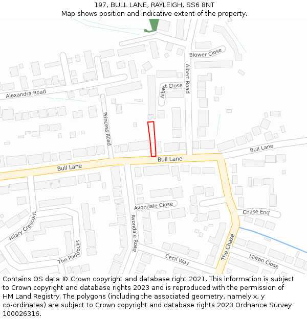 197, BULL LANE, RAYLEIGH, SS6 8NT: Location map and indicative extent of plot