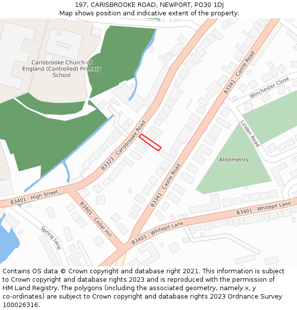 197, CARISBROOKE ROAD, NEWPORT, PO30 1DJ: Location map and indicative extent of plot