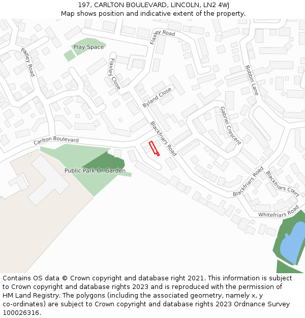 197, CARLTON BOULEVARD, LINCOLN, LN2 4WJ: Location map and indicative extent of plot