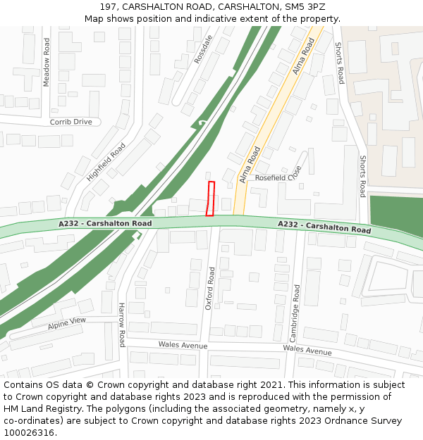 197, CARSHALTON ROAD, CARSHALTON, SM5 3PZ: Location map and indicative extent of plot