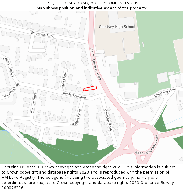 197, CHERTSEY ROAD, ADDLESTONE, KT15 2EN: Location map and indicative extent of plot