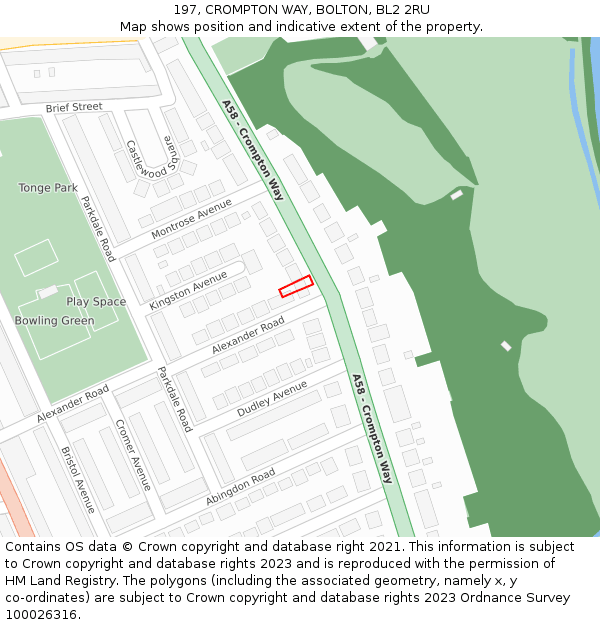 197, CROMPTON WAY, BOLTON, BL2 2RU: Location map and indicative extent of plot