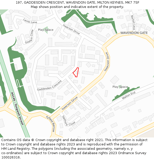 197, GADDESDEN CRESCENT, WAVENDON GATE, MILTON KEYNES, MK7 7SF: Location map and indicative extent of plot