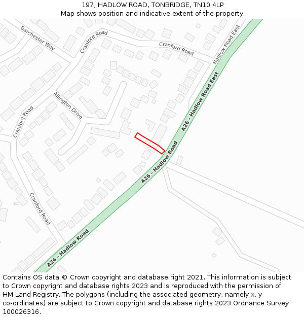 197, HADLOW ROAD, TONBRIDGE, TN10 4LP: Location map and indicative extent of plot