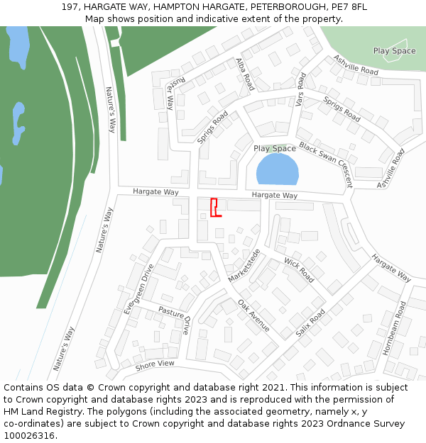 197, HARGATE WAY, HAMPTON HARGATE, PETERBOROUGH, PE7 8FL: Location map and indicative extent of plot