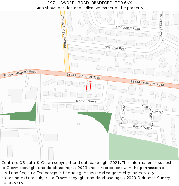 197, HAWORTH ROAD, BRADFORD, BD9 6NX: Location map and indicative extent of plot