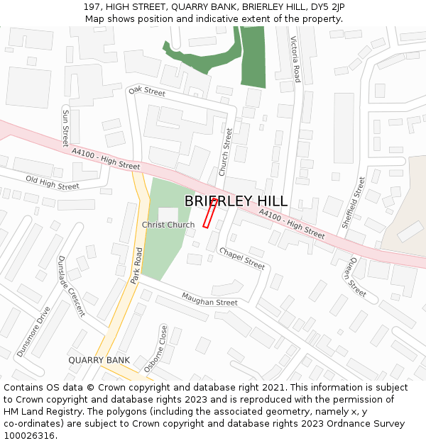 197, HIGH STREET, QUARRY BANK, BRIERLEY HILL, DY5 2JP: Location map and indicative extent of plot