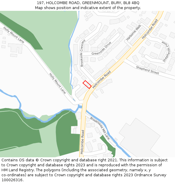 197, HOLCOMBE ROAD, GREENMOUNT, BURY, BL8 4BQ: Location map and indicative extent of plot