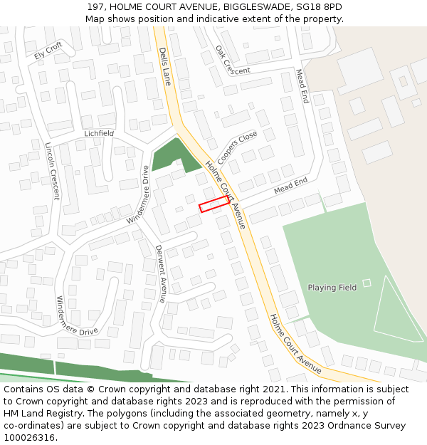 197, HOLME COURT AVENUE, BIGGLESWADE, SG18 8PD: Location map and indicative extent of plot