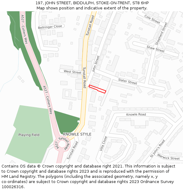 197, JOHN STREET, BIDDULPH, STOKE-ON-TRENT, ST8 6HP: Location map and indicative extent of plot