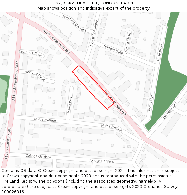 197, KINGS HEAD HILL, LONDON, E4 7PP: Location map and indicative extent of plot