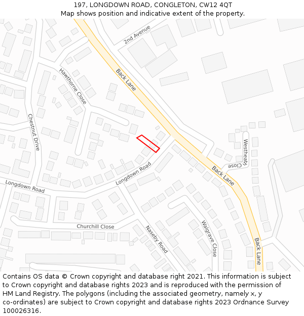 197, LONGDOWN ROAD, CONGLETON, CW12 4QT: Location map and indicative extent of plot