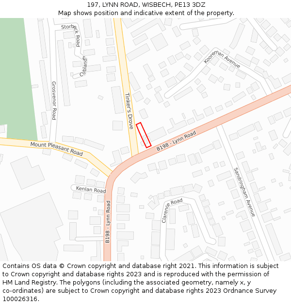 197, LYNN ROAD, WISBECH, PE13 3DZ: Location map and indicative extent of plot