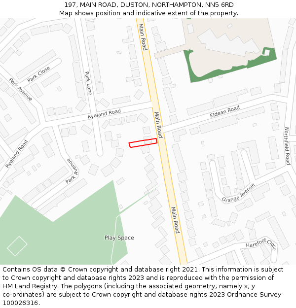 197, MAIN ROAD, DUSTON, NORTHAMPTON, NN5 6RD: Location map and indicative extent of plot