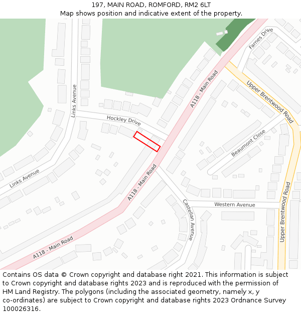 197, MAIN ROAD, ROMFORD, RM2 6LT: Location map and indicative extent of plot