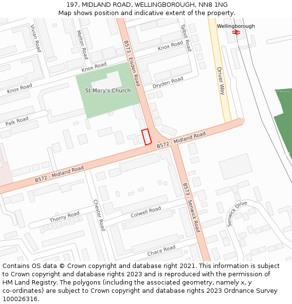 197, MIDLAND ROAD, WELLINGBOROUGH, NN8 1NG: Location map and indicative extent of plot