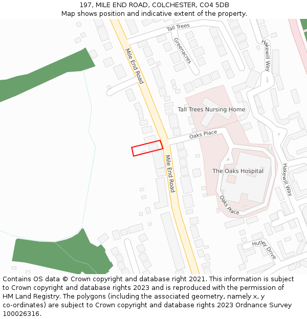 197, MILE END ROAD, COLCHESTER, CO4 5DB: Location map and indicative extent of plot