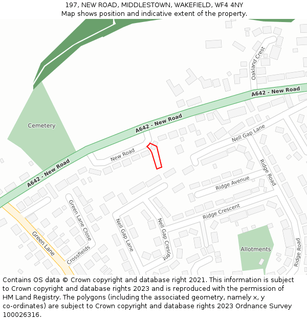 197, NEW ROAD, MIDDLESTOWN, WAKEFIELD, WF4 4NY: Location map and indicative extent of plot