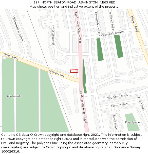 197, NORTH SEATON ROAD, ASHINGTON, NE63 0ED: Location map and indicative extent of plot