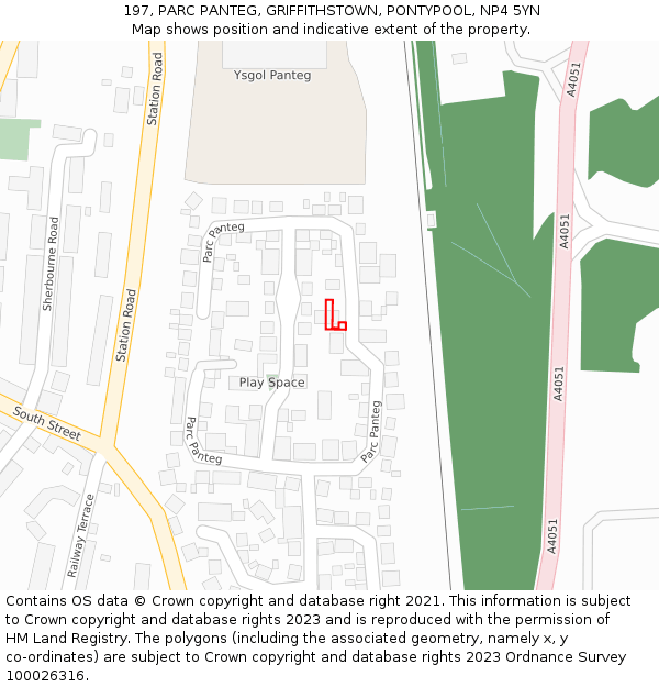 197, PARC PANTEG, GRIFFITHSTOWN, PONTYPOOL, NP4 5YN: Location map and indicative extent of plot