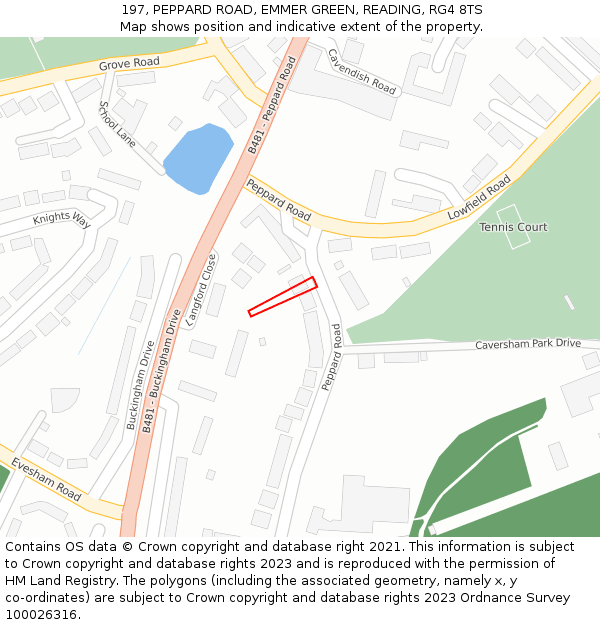 197, PEPPARD ROAD, EMMER GREEN, READING, RG4 8TS: Location map and indicative extent of plot