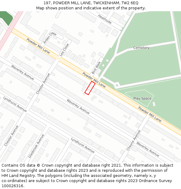 197, POWDER MILL LANE, TWICKENHAM, TW2 6EQ: Location map and indicative extent of plot