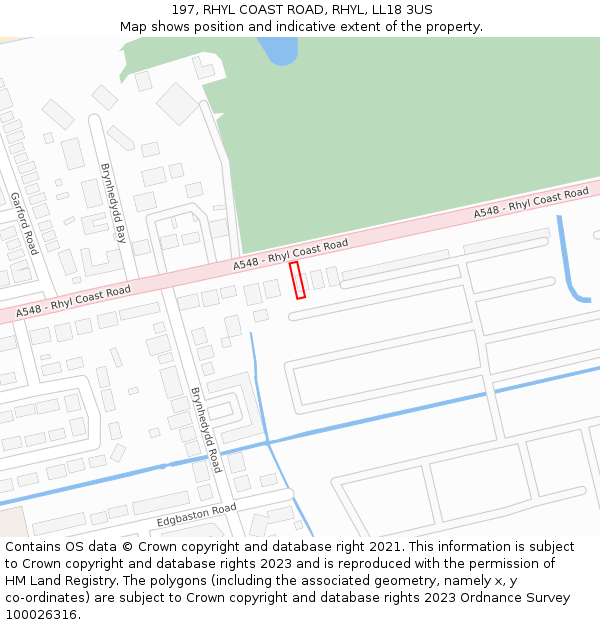 197, RHYL COAST ROAD, RHYL, LL18 3US: Location map and indicative extent of plot