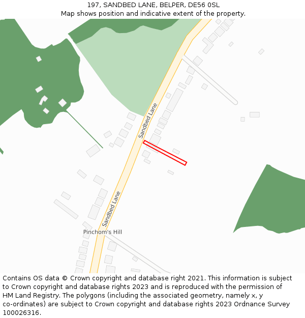 197, SANDBED LANE, BELPER, DE56 0SL: Location map and indicative extent of plot