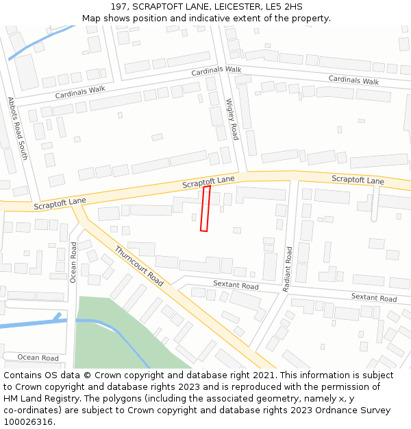 197, SCRAPTOFT LANE, LEICESTER, LE5 2HS: Location map and indicative extent of plot