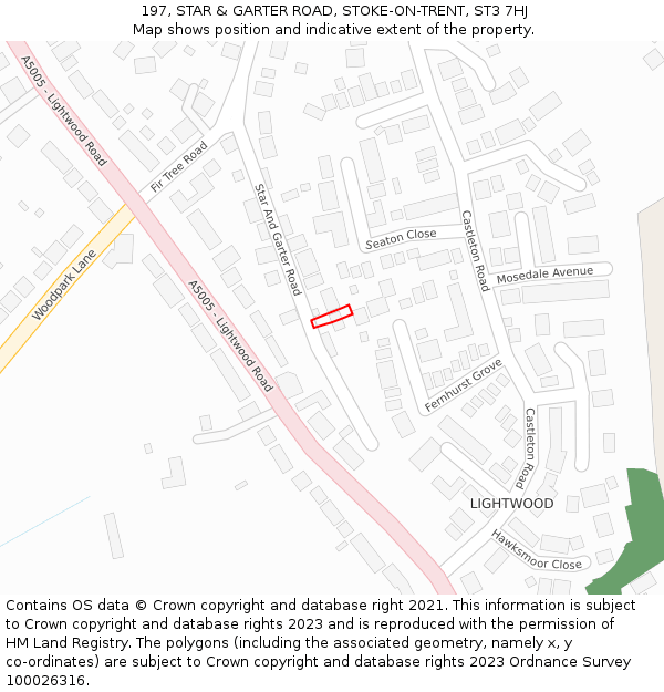 197, STAR & GARTER ROAD, STOKE-ON-TRENT, ST3 7HJ: Location map and indicative extent of plot