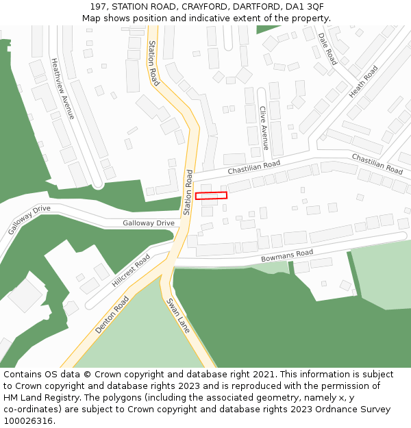 197, STATION ROAD, CRAYFORD, DARTFORD, DA1 3QF: Location map and indicative extent of plot