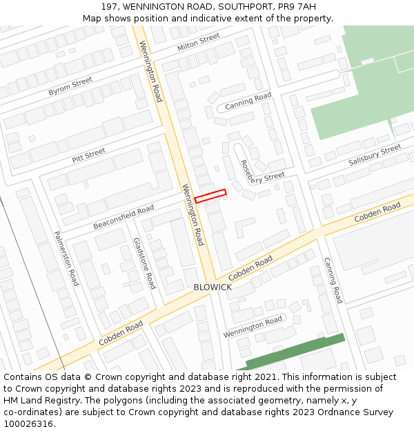 197, WENNINGTON ROAD, SOUTHPORT, PR9 7AH: Location map and indicative extent of plot