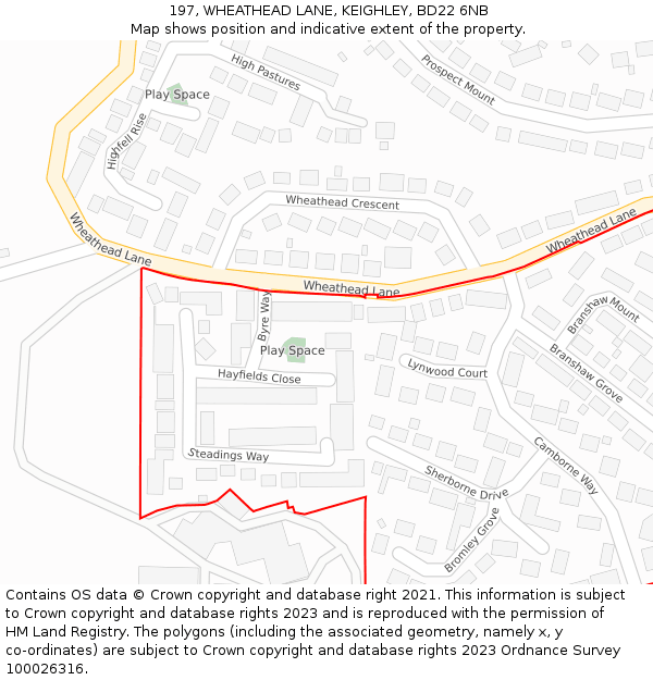 197, WHEATHEAD LANE, KEIGHLEY, BD22 6NB: Location map and indicative extent of plot