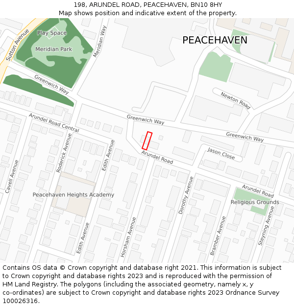 198, ARUNDEL ROAD, PEACEHAVEN, BN10 8HY: Location map and indicative extent of plot