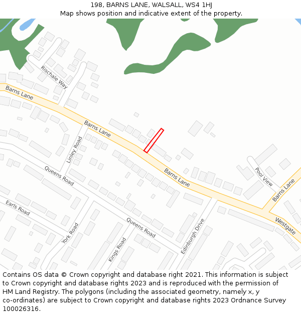 198, BARNS LANE, WALSALL, WS4 1HJ: Location map and indicative extent of plot