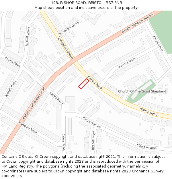 198, BISHOP ROAD, BRISTOL, BS7 8NB: Location map and indicative extent of plot