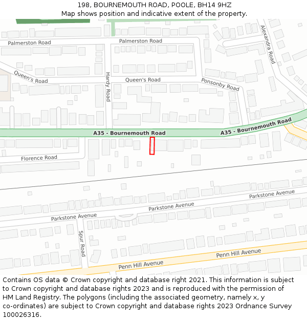 198, BOURNEMOUTH ROAD, POOLE, BH14 9HZ: Location map and indicative extent of plot