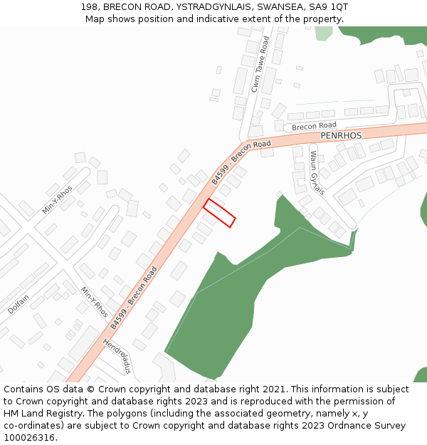 198, BRECON ROAD, YSTRADGYNLAIS, SWANSEA, SA9 1QT: Location map and indicative extent of plot