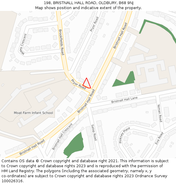 198, BRISTNALL HALL ROAD, OLDBURY, B68 9NJ: Location map and indicative extent of plot