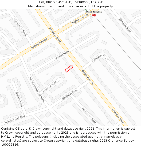 198, BRODIE AVENUE, LIVERPOOL, L19 7NF: Location map and indicative extent of plot